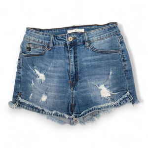 EUC Kancan High Rise Denim Shorts Sz. 28 Blue Distressed Frayed Hem Y2K Festival